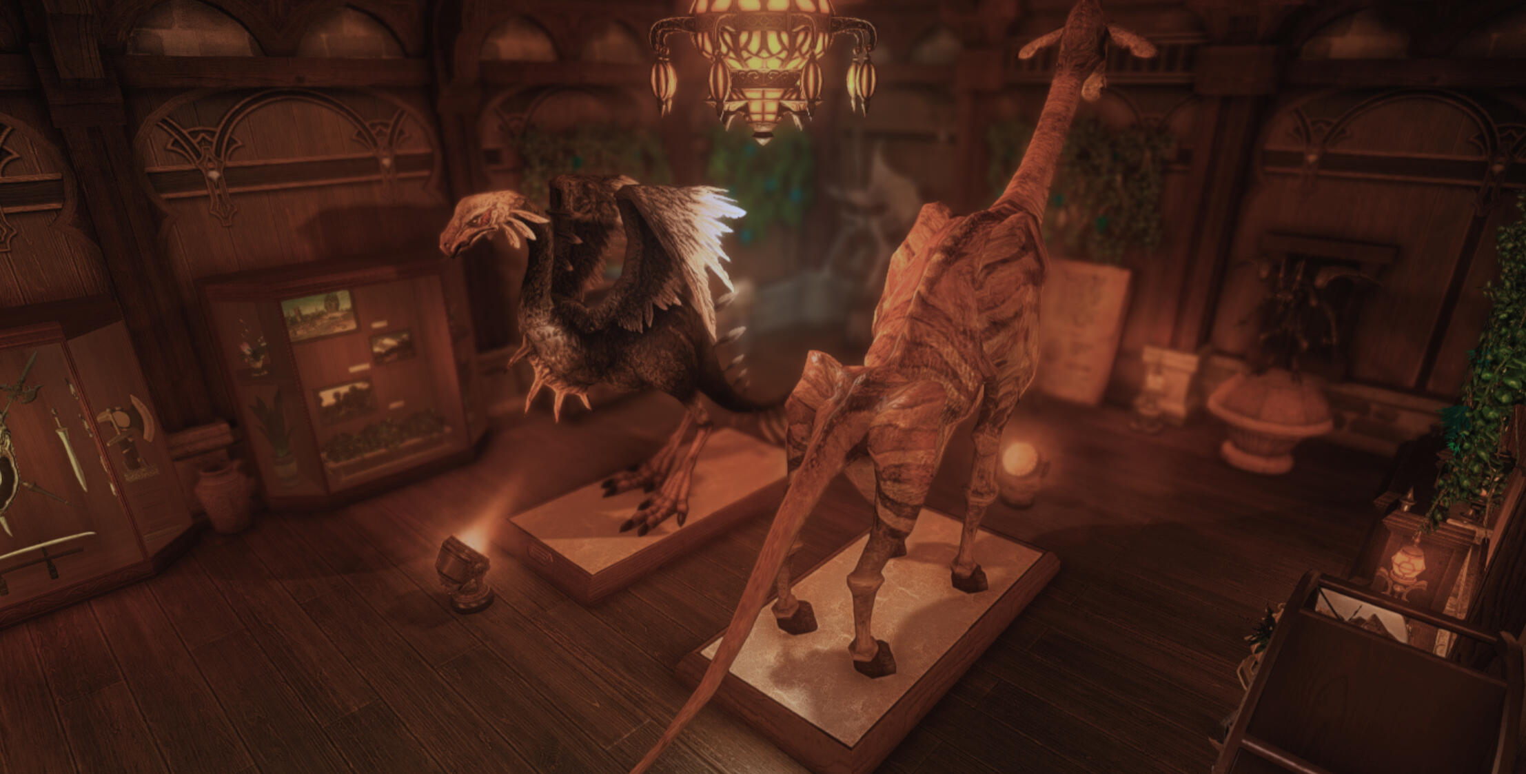 Curiosity cabinet of Gallery Figaro, featuring taxidermies and other artifacts.