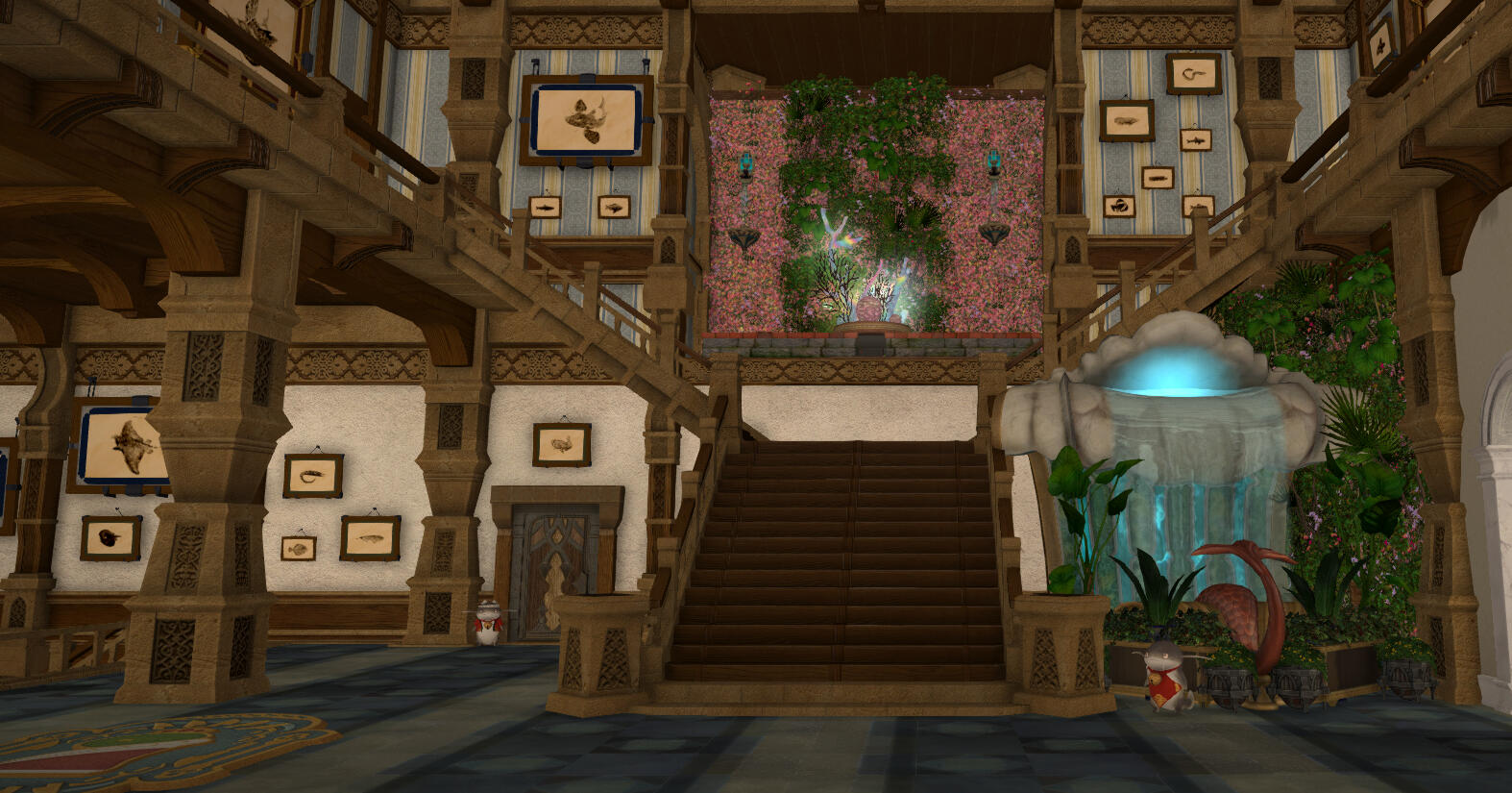 Fish Prints Museum lobby, showing many different anglers prints near the main staircase.