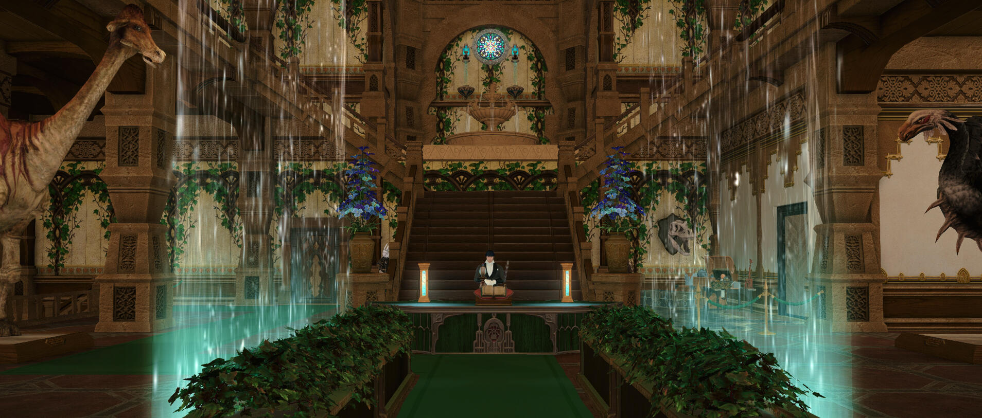 Gardens of Babylon lobby showcasing the main staircase and waterfall partitions.