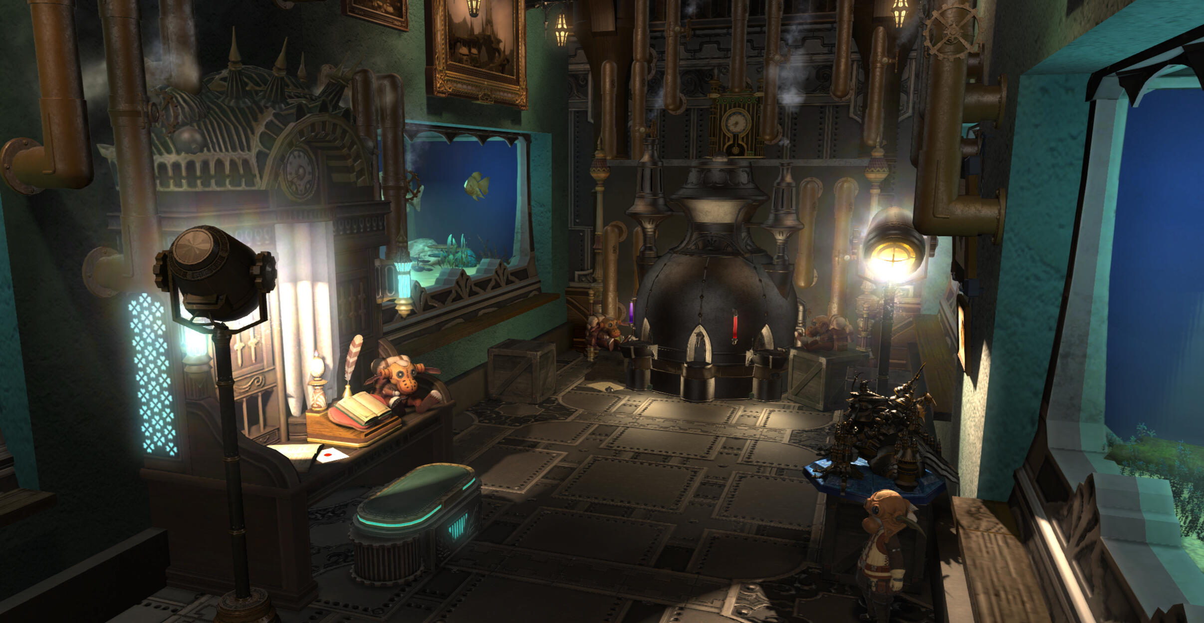 An exhibit in the Eorzean Aquarium Crystal themed after the Alexander raids.